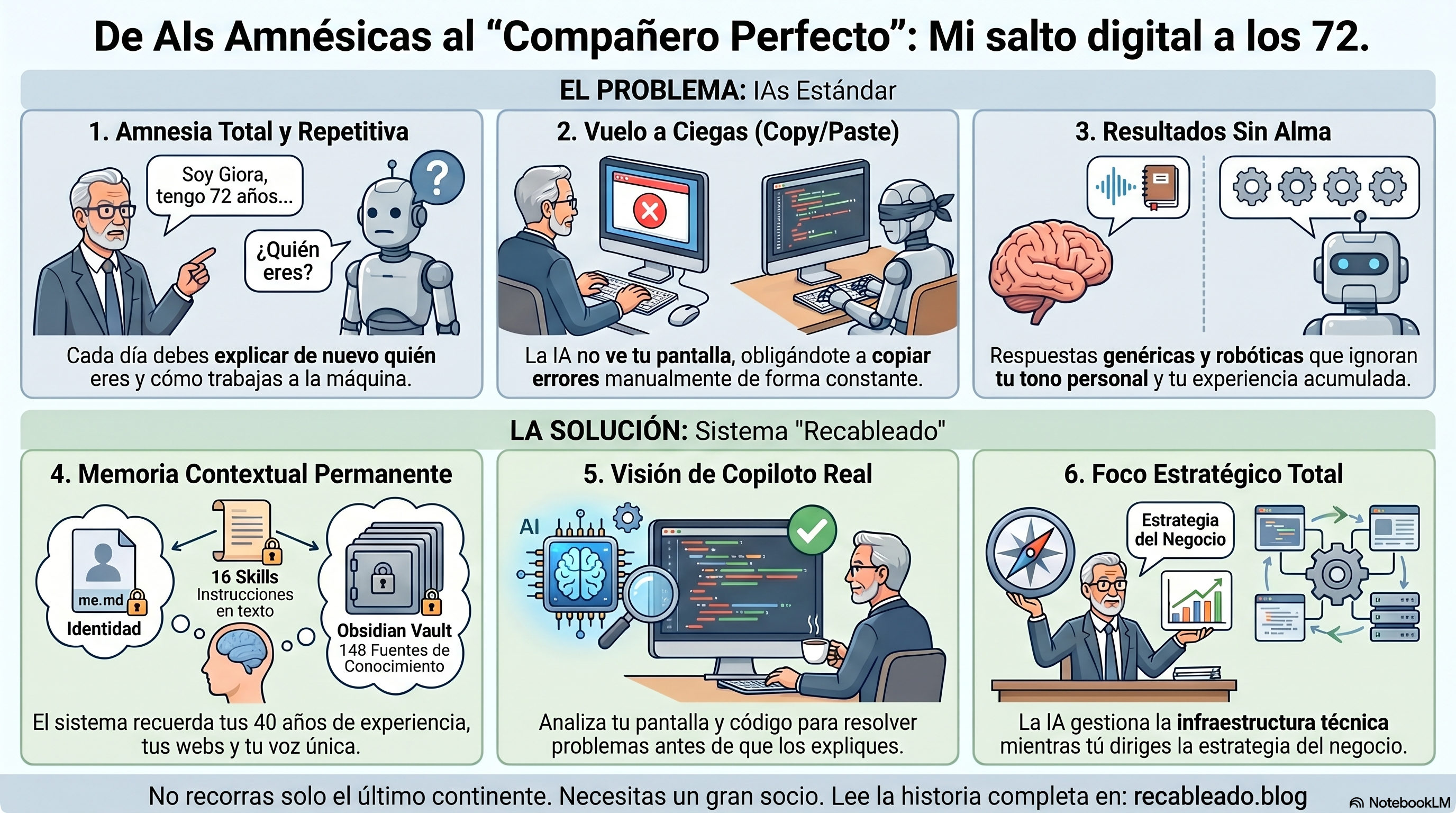 Infografía — De IAs Amnésicas al Compañero Perfecto: mi salto digital a los 72