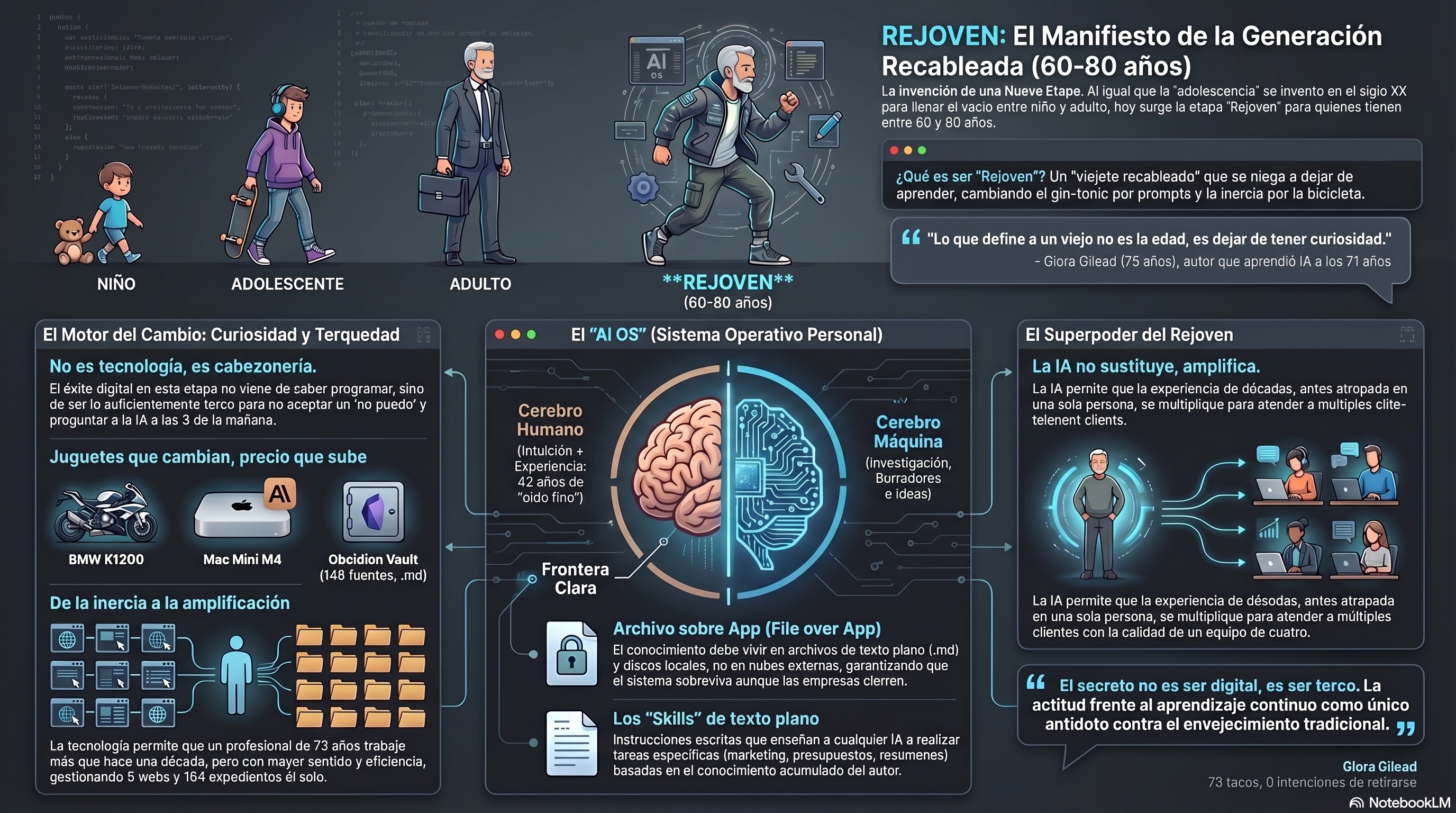 Infografía: REJOVEN — El Manifiesto de la Generación Recableada (60-80 años)